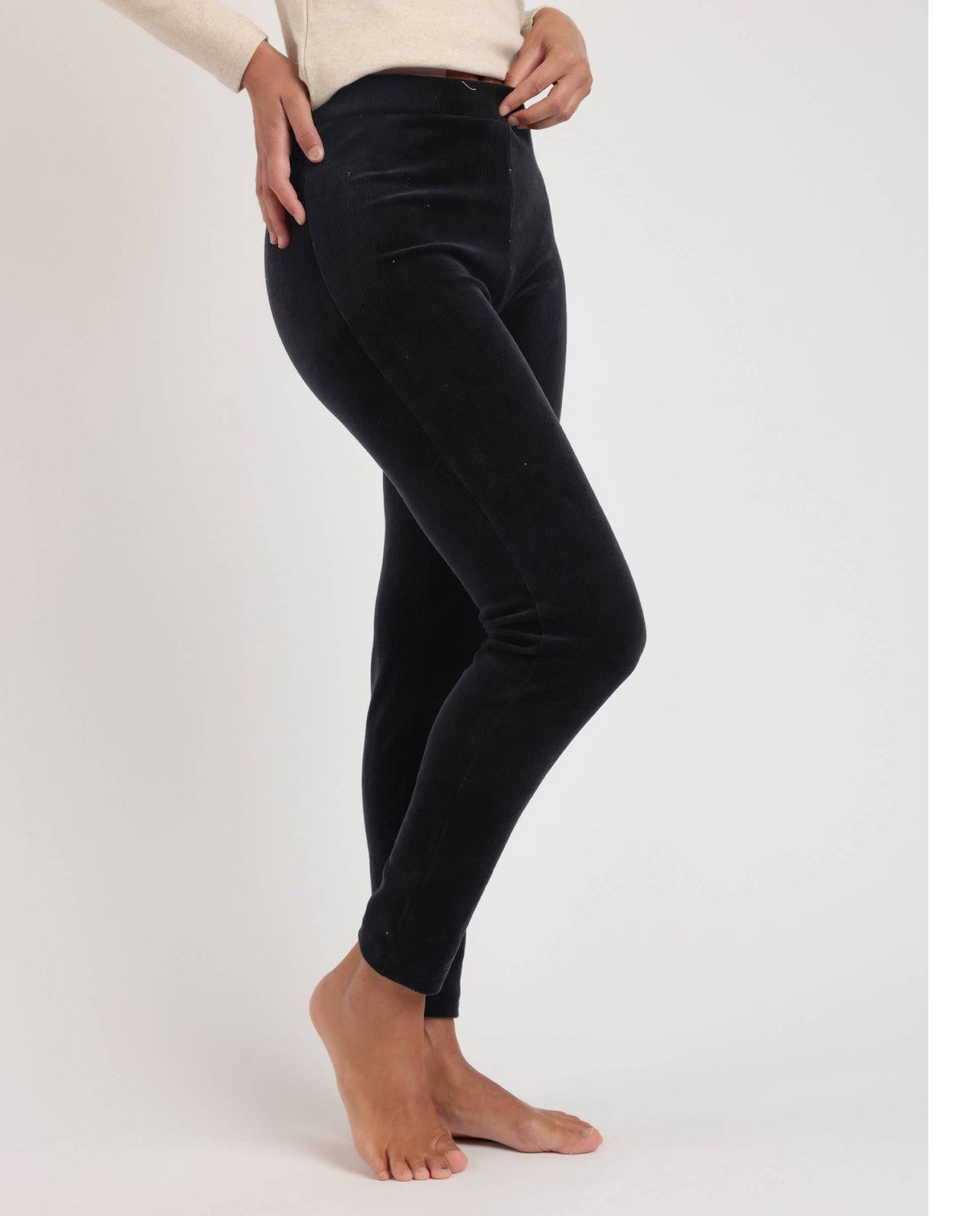 CORDUROY STRETCH TROUSERS: BLACK / M