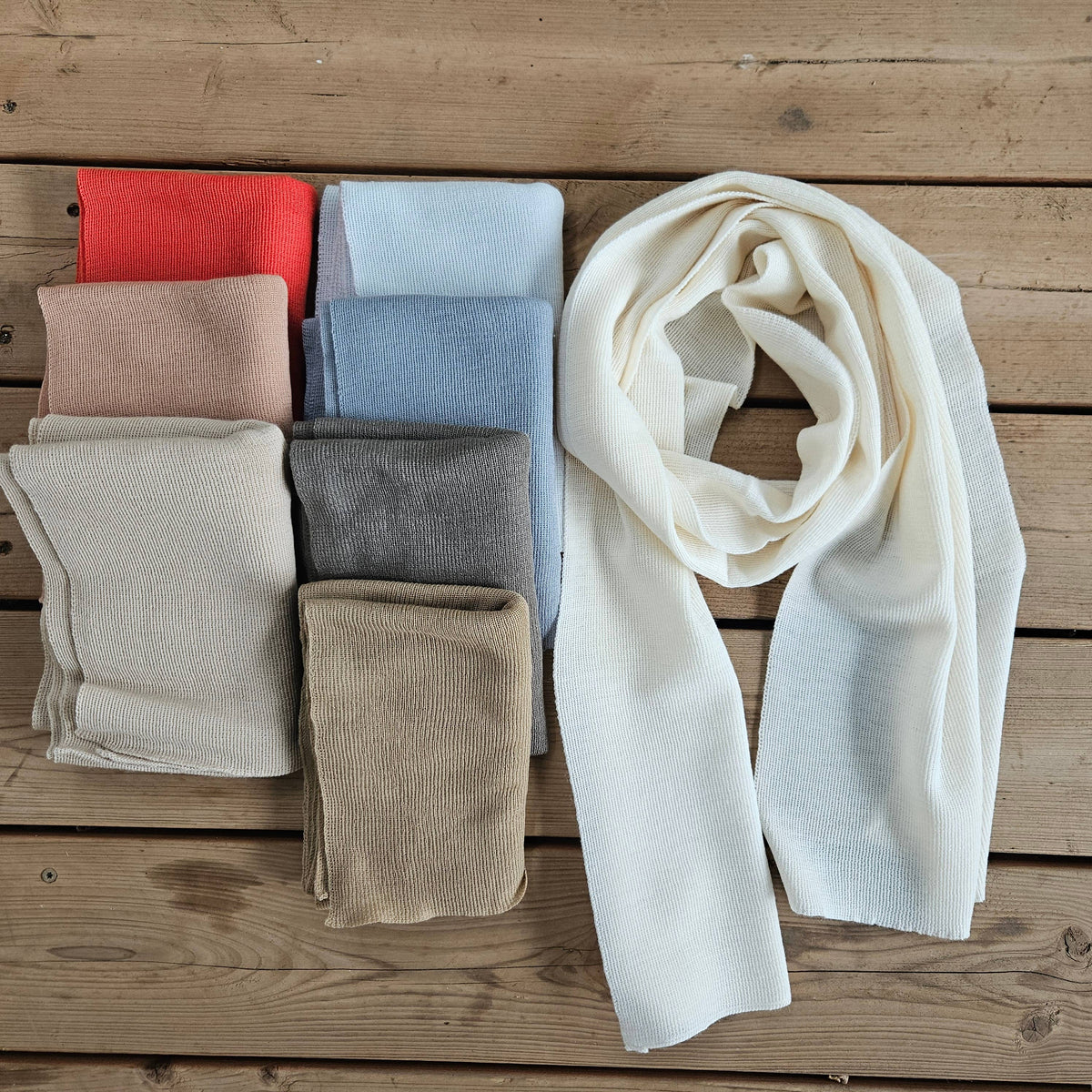 100% Merino wool scarf for men or women - Unisex beige wool: Off-White