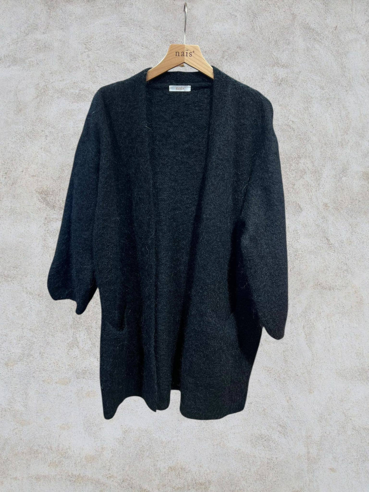 Cardigan lungo NAÏS Paris in mohair e lana, nero