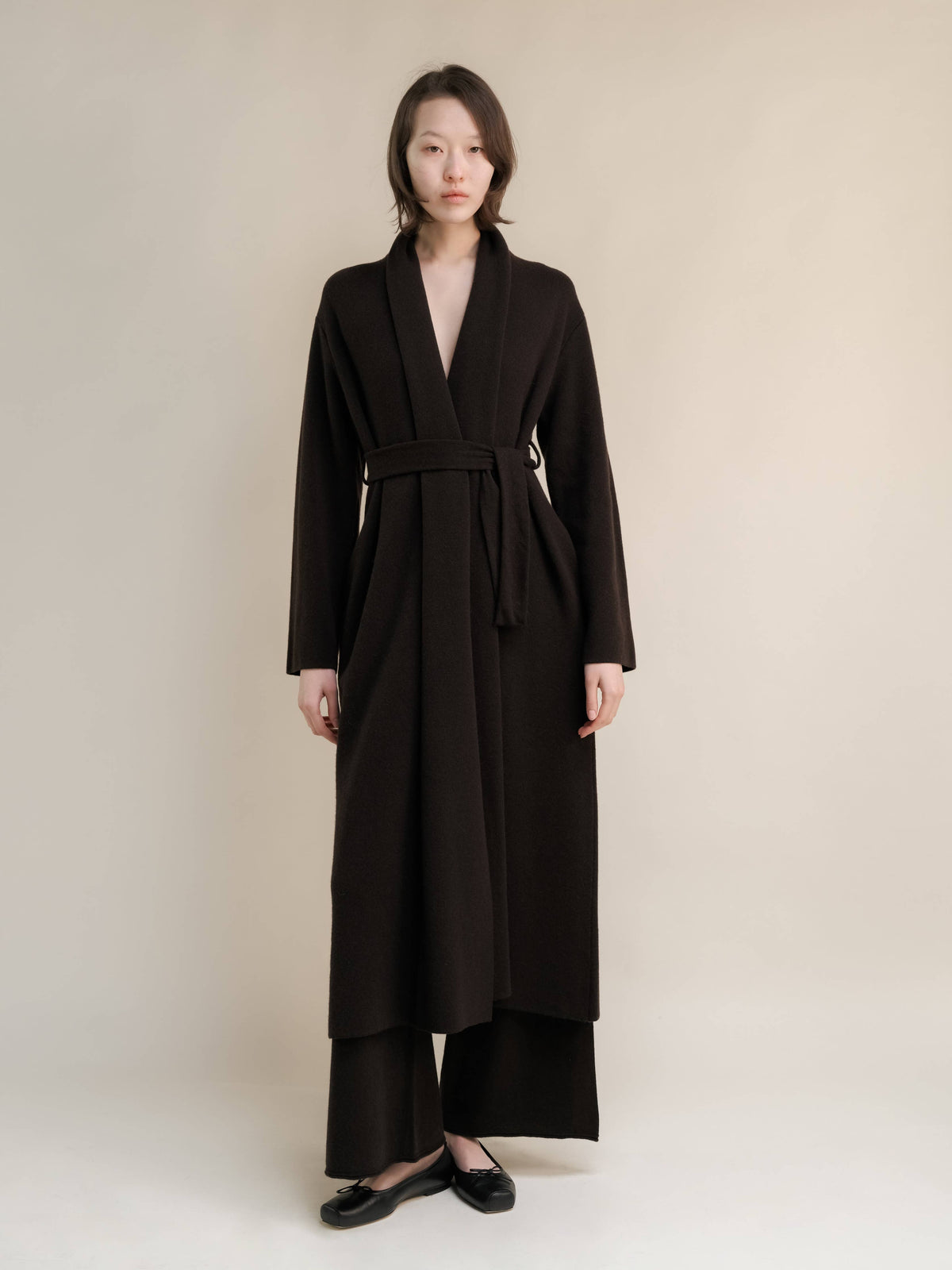 Cappotto cardigan maxi Lèmme in cashmere mix con cintura, nero, taglia M