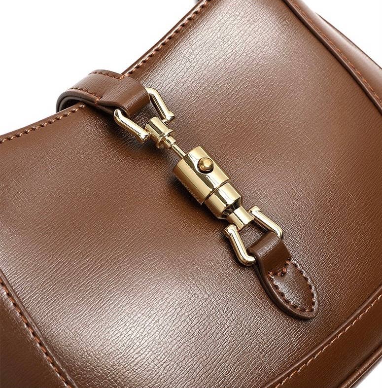 Genuine Leather Saddle Hand Shoulder Bag: Black / Large