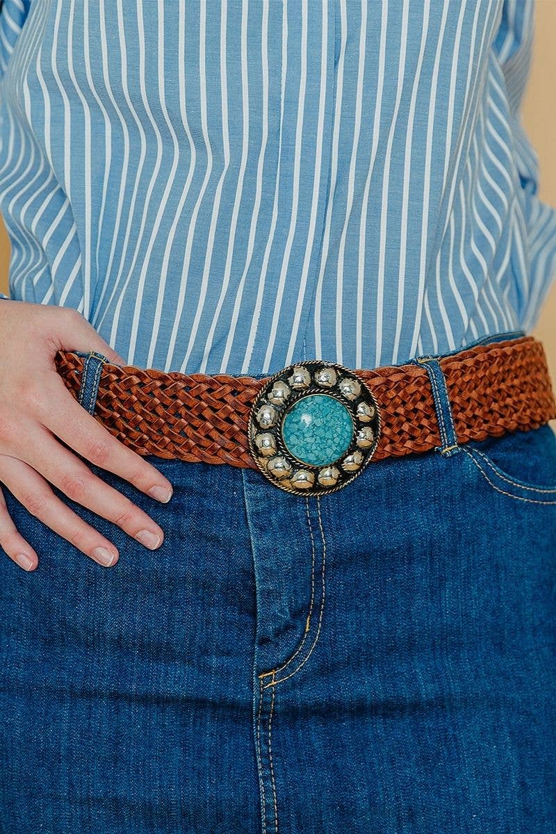WIDE SATURN BROWN LEATHER BELT