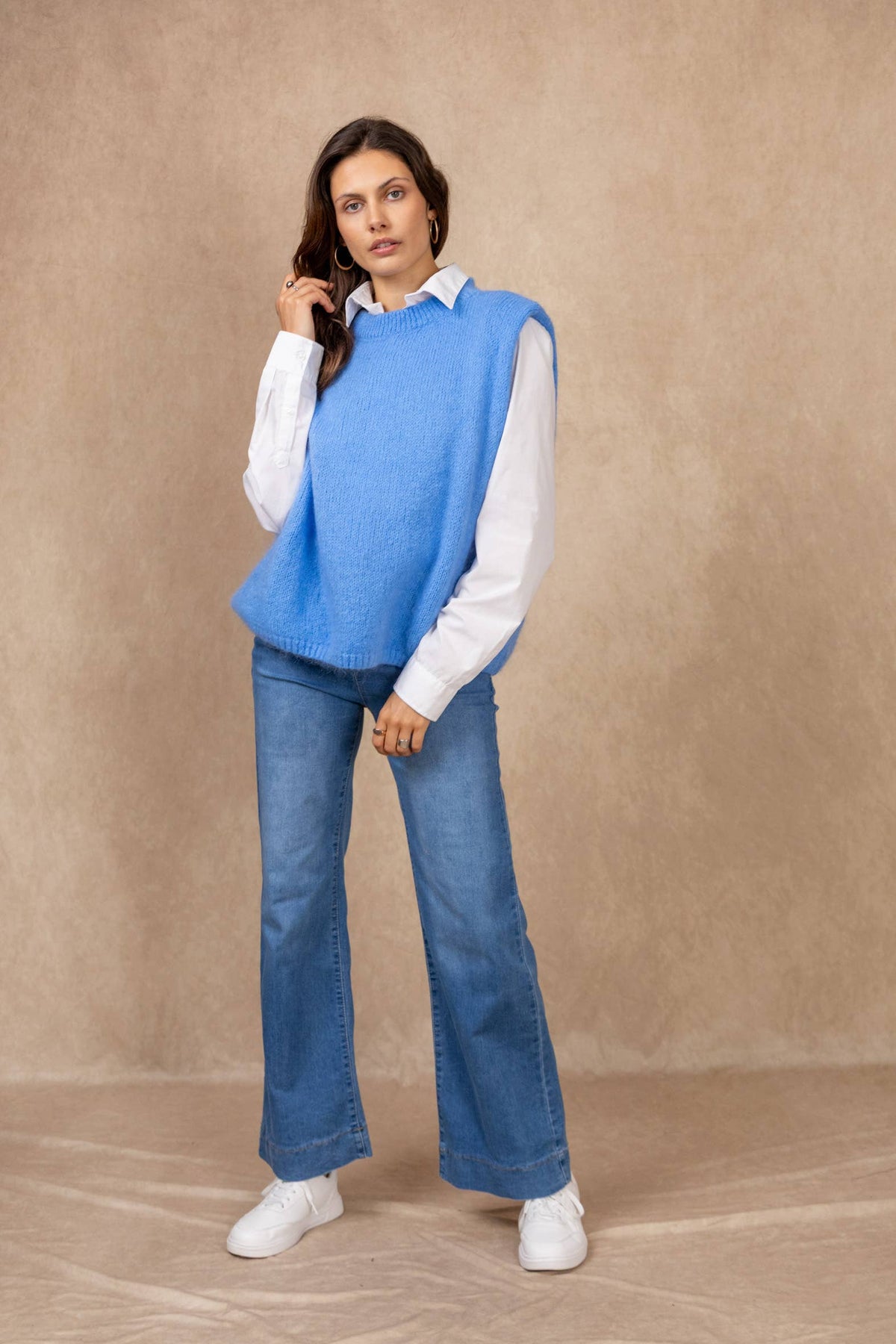 MOHAIR AND WOOL SLEEVELESS CREW NECK SWEATER: Chocolat auburn / One size