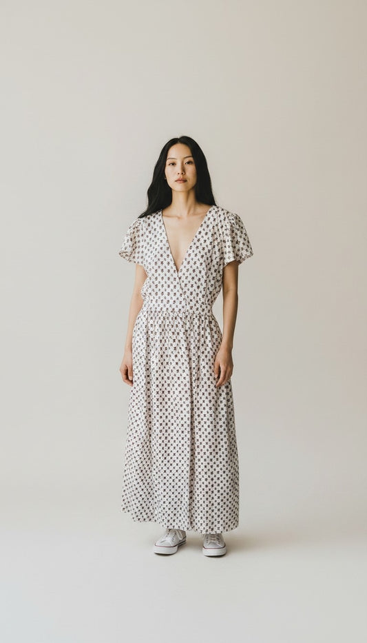 Vestito wrap dress fatto a mano bianco I Was a Sari sustainable fashion, M