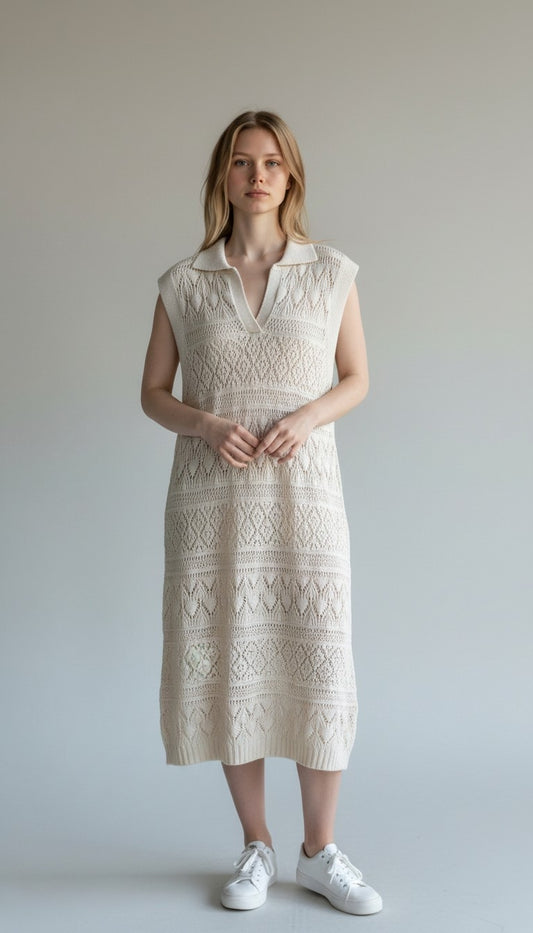 Abito Daniela midi dress Rifò in white burro moda sostenibile e circolare, 100% cotone