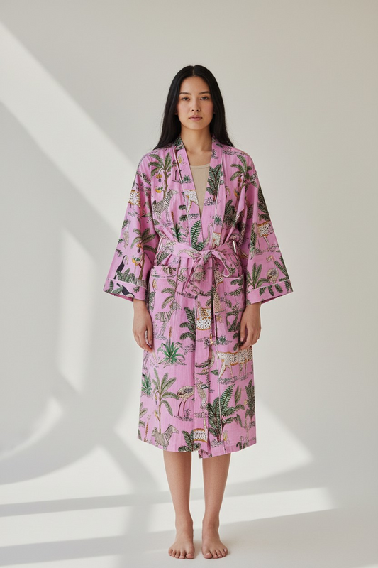 Jungle Print Dressing Gown - Pink: Small/Medium(SM)
