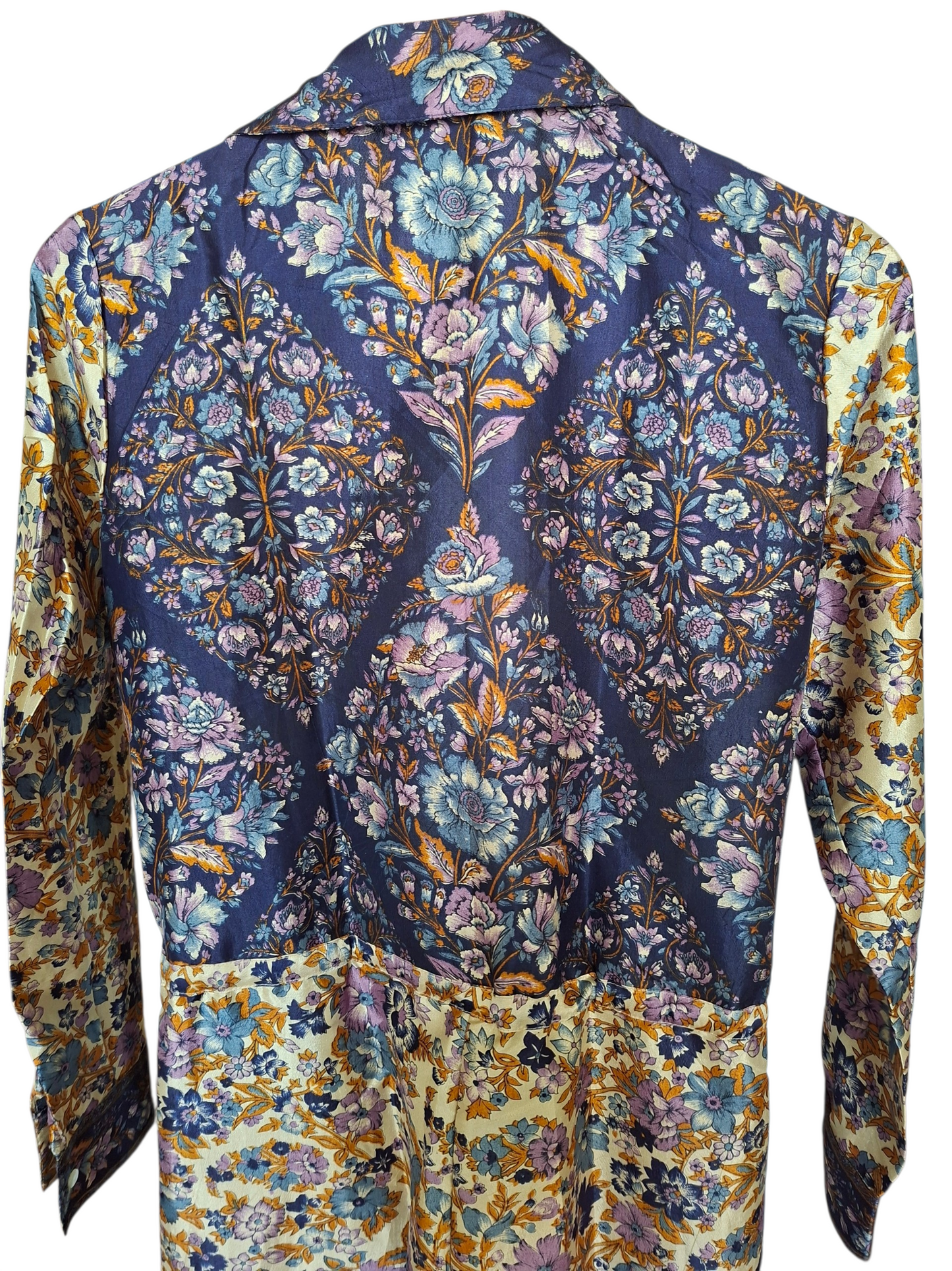 Tuta jumpsuit fatta a mano bianca e blu I Was a Sari sustainable fashion, S