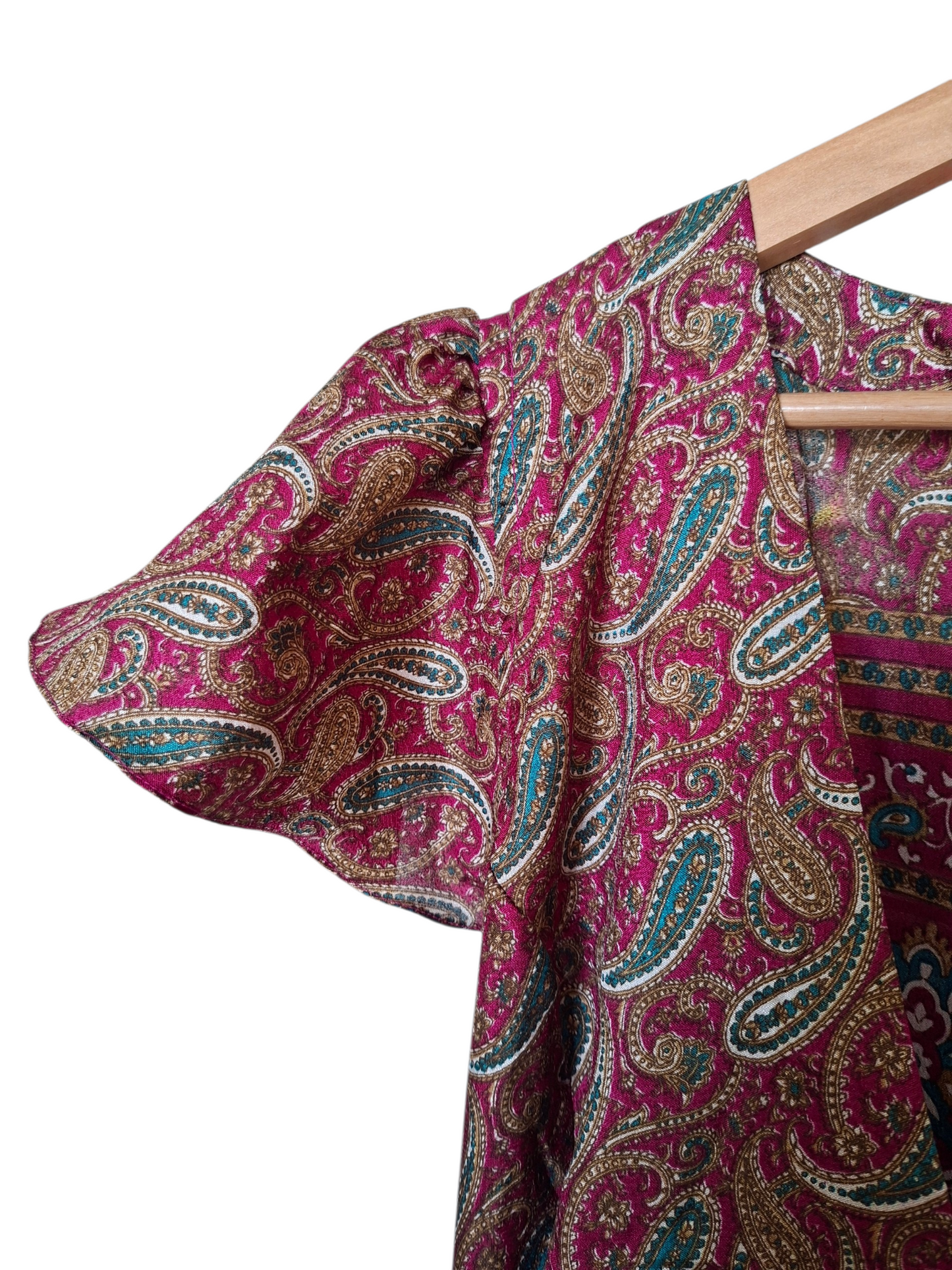 Vestito wrap dress fatto a mano rosso I Was a Sari sustainable fashion, M