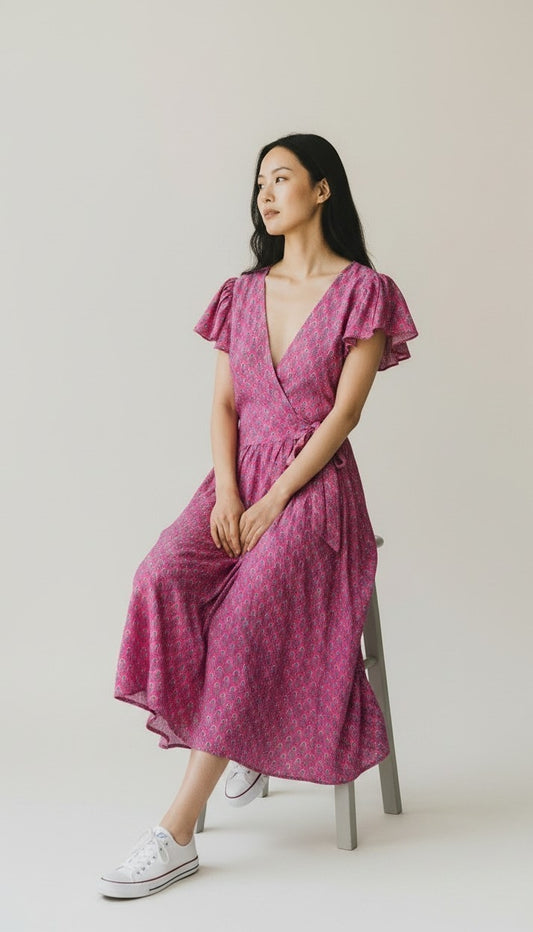 Vestito wrap dress fatto a mano rosa I Was a Sari,sustainable fashion, S