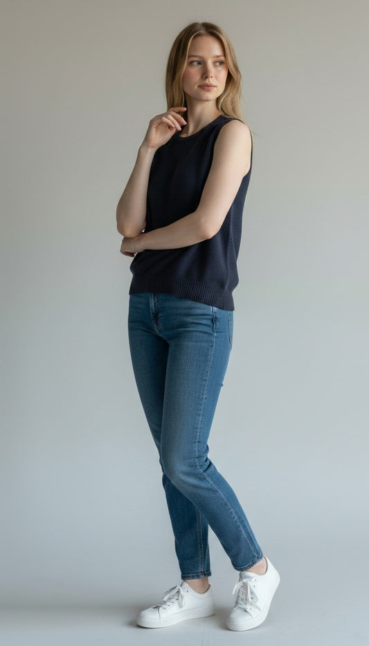 Maglia Alma in 100% lino Rifò moda sostenibile e circolare, in blu mora