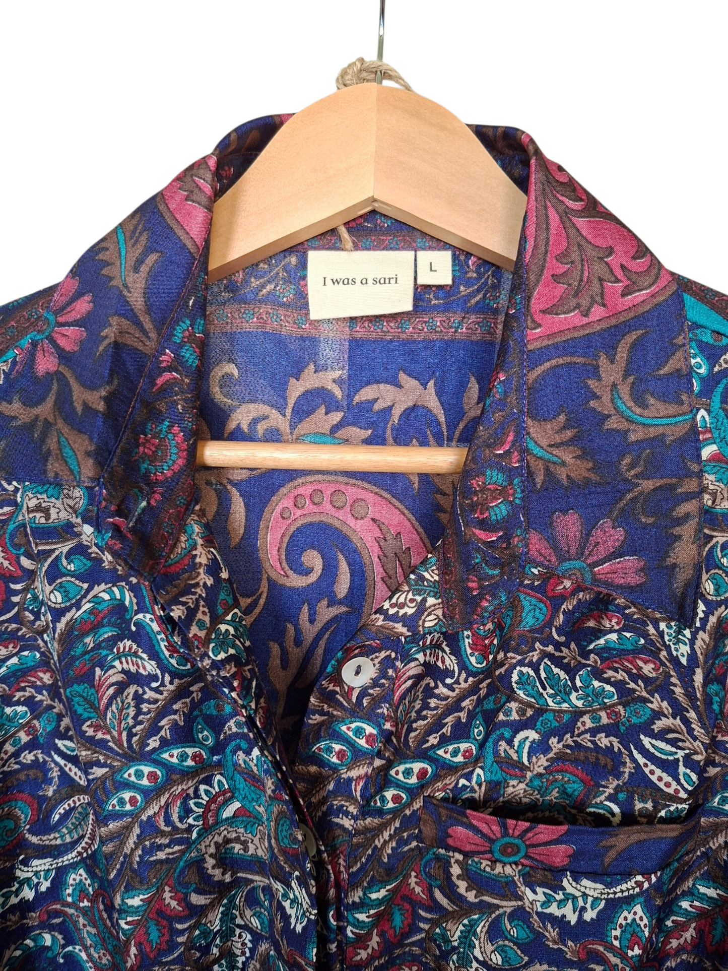 Tuta jumpsuit fatta a mano blu I Was a Sari sustainable fashion, L