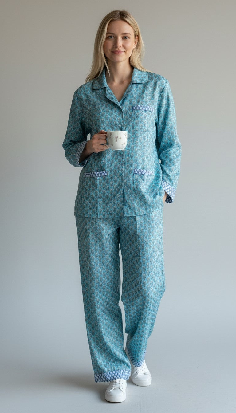 Set coordinato azzurro I Was A Sari sustainable fashion sets, L