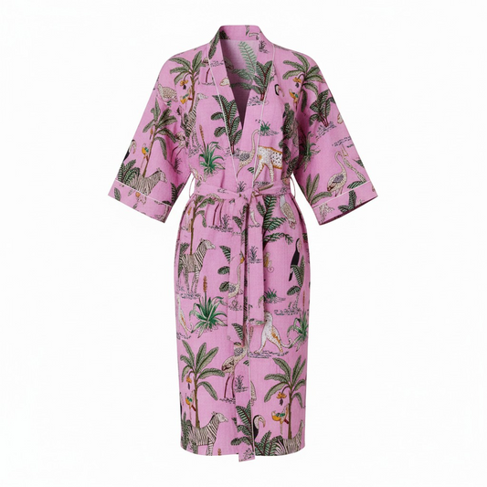 Jungle Print Dressing Gown - Pink: Small/Medium(SM)