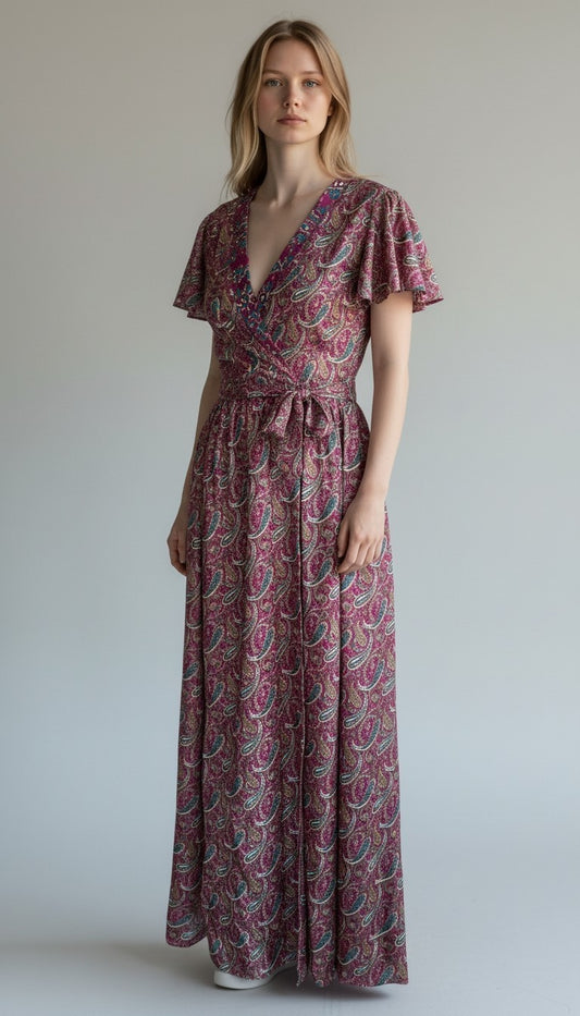 Vestito wrap dress fatto a mano rosso I Was a Sari sustainable fashion, M