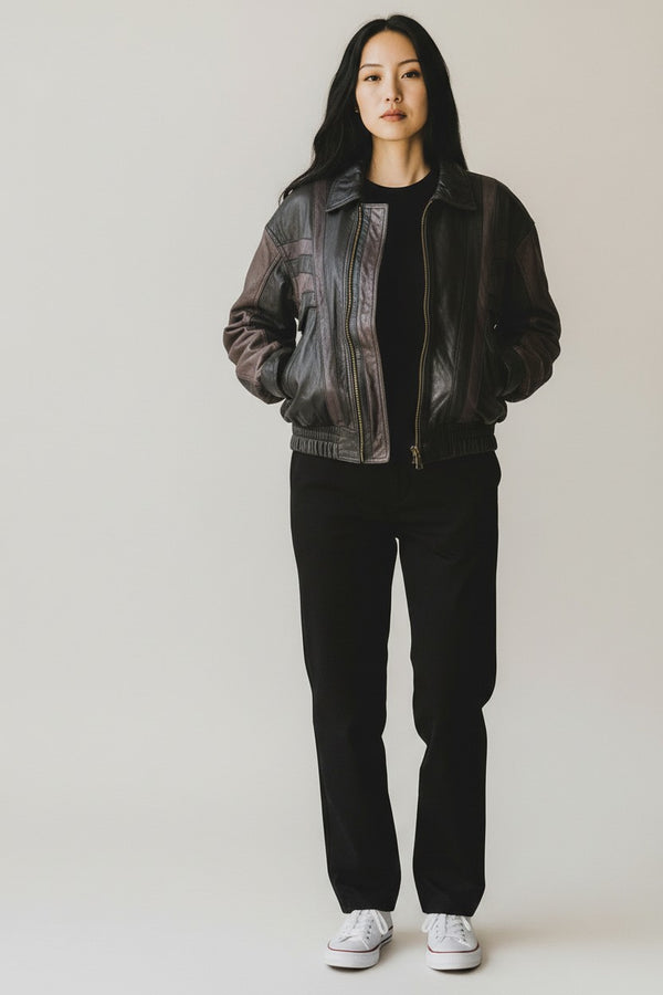 Black & Violet vintage leather jacket